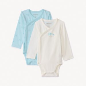 Lot de 2 bodies manches longues motifs éléphants pour bébé garçon