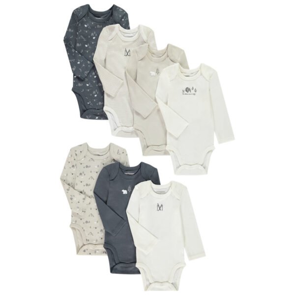 Lot de 7 bodies manches longues motifs ski pour bébé